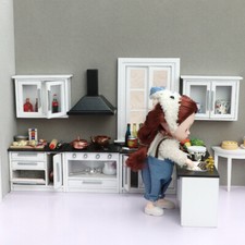 Juego de isla de cocina 1:12 para casa de muñecas 7 piezas estufa fregadero gabinete decoración miniatura
