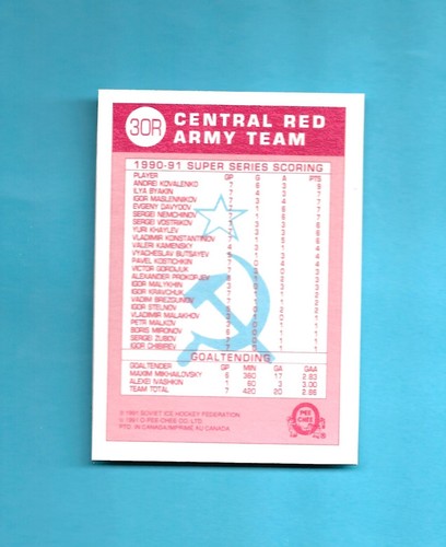 1990-91 O-PEE-CHEE OPC RED ARMY CHECKLIST # 30R ZUBOV EXCEPTIONAL! - Picture 2 of 2