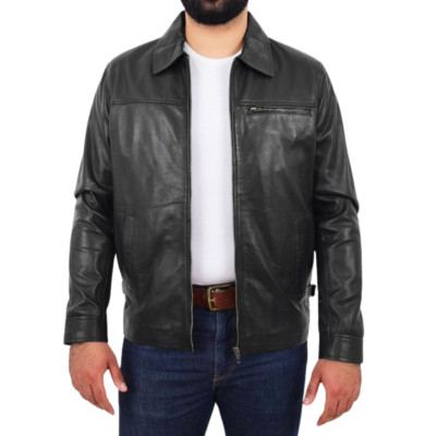 Mens Real Leather jackwt- Genuine Sheepskin leather classic biker