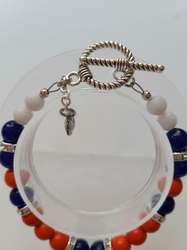Chicago Bears Bracelet Football Orange and Blue Gemstone Rhinestone Silver - Picture 5 of 9
