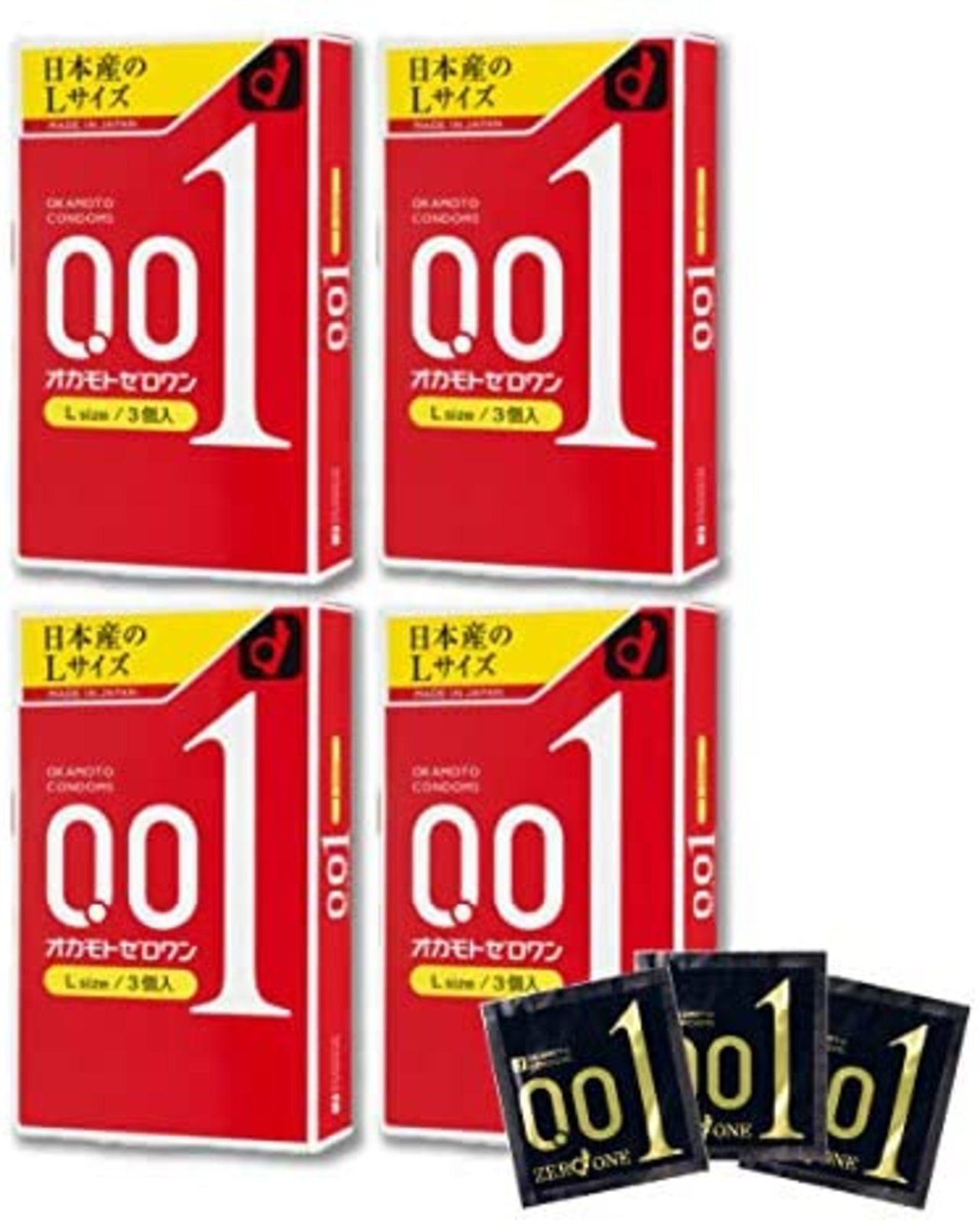 [4 Verpackungen] OKAMOTO Zero Eine 0.01 MM L Größe 3 Teile X 4 Verpackungen