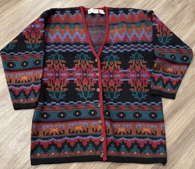 John Henry Sweater Men's Large L Cosby Biggie Vintage Coogi Style Cardigan Vtg