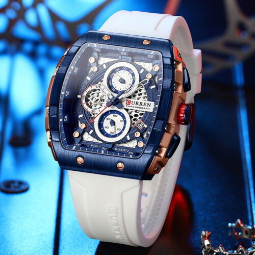 Reloj de pulsera cuadrado de lujo con banda de goma resistente al agua acero inoxidable con fecha para hombre - Imagen 4 de 25