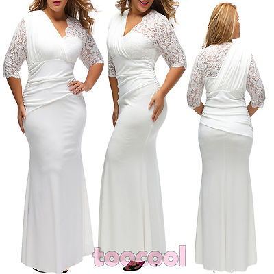 Damen Kleid Lang Meerjungfrau Kleid Einsätze SPITZE Tailliert Elegant Neu DL-2002