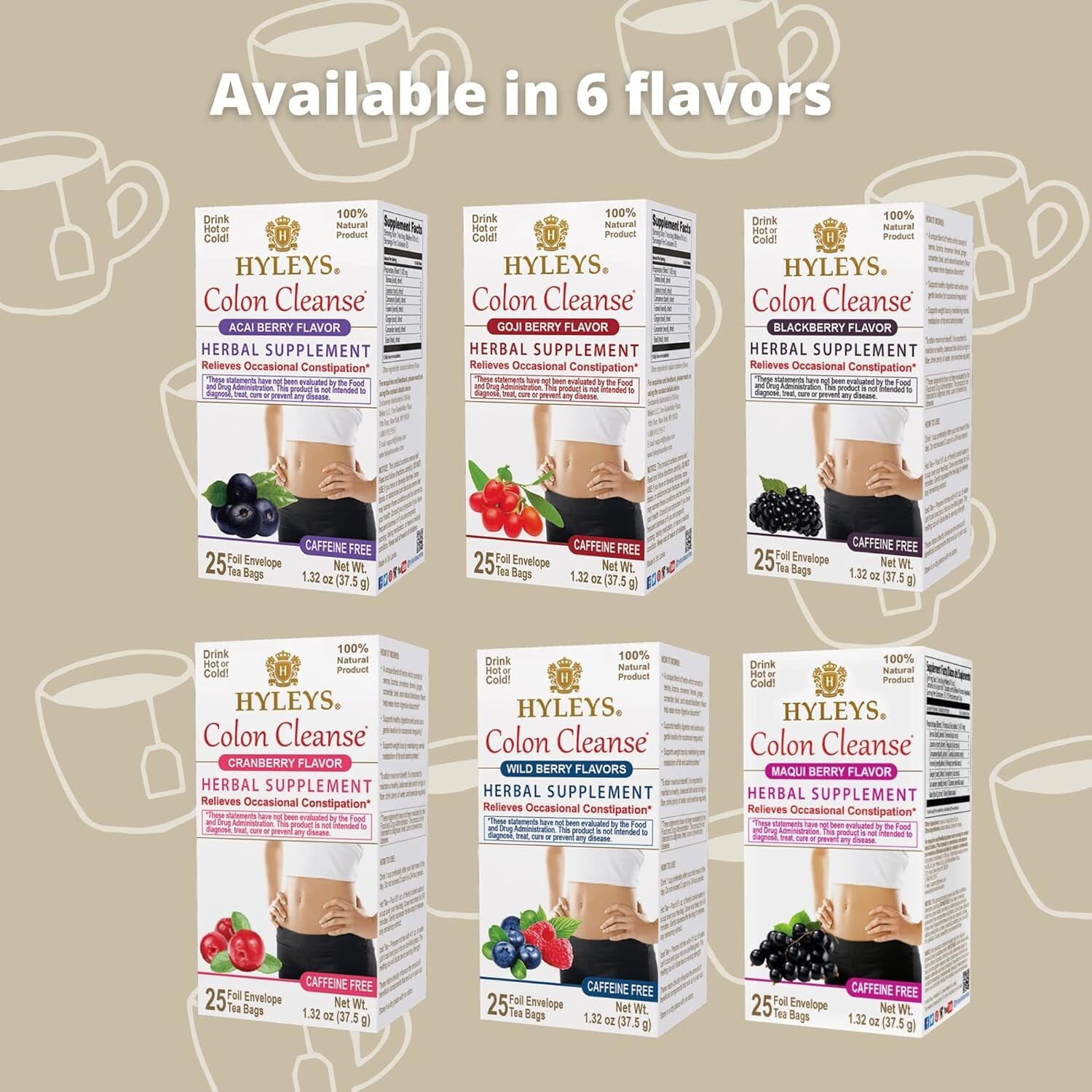 HYLEYS Tea Wellness Colon Cleanse, Blackberry, 50 Count, 1 Pack