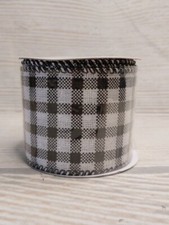New Buffalo Check Plaid Ribbon 2.5"x9 FT Wired White  Black Christmas Fall
