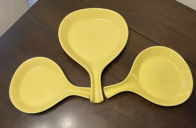 Vtg Hall USA Yellow Baking Frying Fajita Pan Dishes Lot of 3 #1676 # 1677 #1678