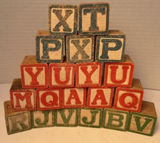 Vintage 20-Piece Wooden Children Alphabet Number Picture Toy Blocks Japan