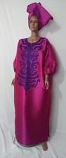 HD Embroidery Dark Pink/Blue Dress Bold African Boubou Kaftan Dress