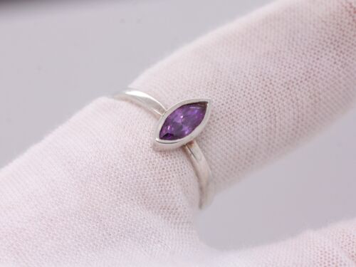 Plata Maciza de Ley 925 Amatista Corte Marquesa Apilador Anillo Talla N 8x4 GB - Imagen 8 de 10