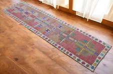 3x11 Runner Rug HandMade Turkish Rug Hallway Rug Low Pile Actual 2.10 x 10.11 ft