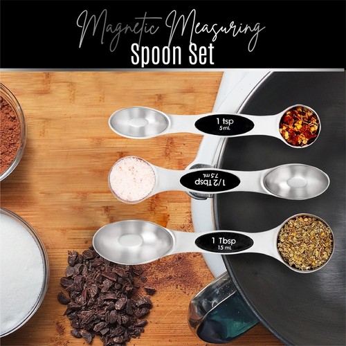 Magnetic Dual Sided Measuring Spoons w/ Leveler Stainless Kitchen Tool -Set of 9 - Picture 26 of 116
