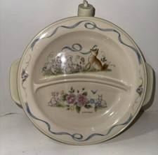 Vintage Baby Dinner Plate Suction Base Hot / Cold Pfaltzgraff Bunny Fox Flowers