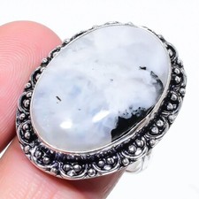 Natural Moonstone Gemstone 925 Sterling Silver Jewelry Ring Size 9 US