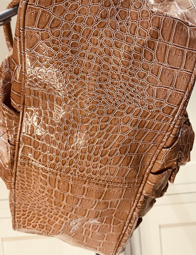 River Island Beige Faux Patent Mock Croc Leather Floral Design Shoulder Bag - Picture 4 of 12