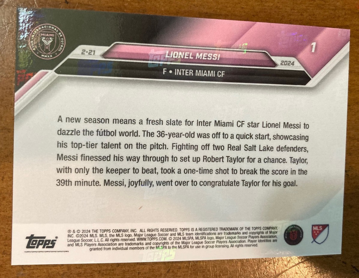 2024 Topps Now MLS Lionel Messi #1 Inter Miami CF Created 1st Goal o/Season Mint view 2