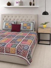 BOHOBAZARINDIA 100 Cotton Double Bedsheet Set Gray Jaipuri Print with 2 Pillow
