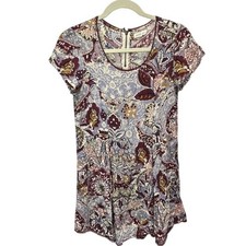 Silence + Noise Floral Print Mini Dress Bohemian Casual Maroon Size S