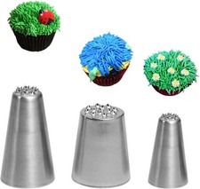 3 PCS Grass Cake Piping Nozzle, Stainless Steel Grass Icing Tips for DIY Cake D