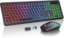 Wireless Keyboard and Mouse Combo - RGB Backlit, Rechargeable  Light Black