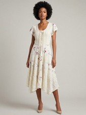 Sakkas Womens 1X 2X Ivory Floral Embroidered Boho Maxi Dress Rayon India