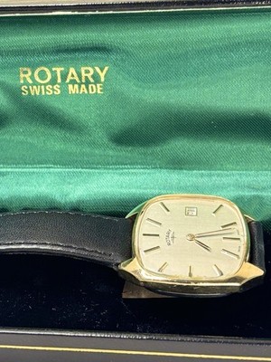ROTARY Vintage 1970 s *+BOX* Men s Manual Date Gold Dress Watch