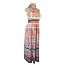 Women 6 Eliza J Mixed Geometric Print Maxi Dress Halter High Tie Neck Lined