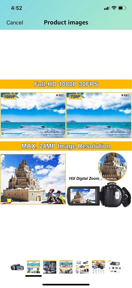 Video Camera Camcorder Full HD 1080P 30FPS 24.0 MP IR Night Vision Vlogging C... - Image 4 of 4
