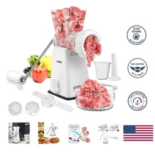 Heavy-Duty Manual Meat Grinder - Fast & Easy with Stainless Steel Blades - White