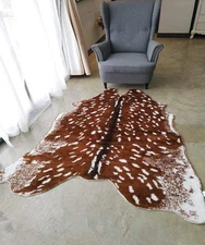 Faux Sika Deer Printed Area Rug, 5.9 x 5.1 Ft Large Faux Fur Cowhide Area Rug...