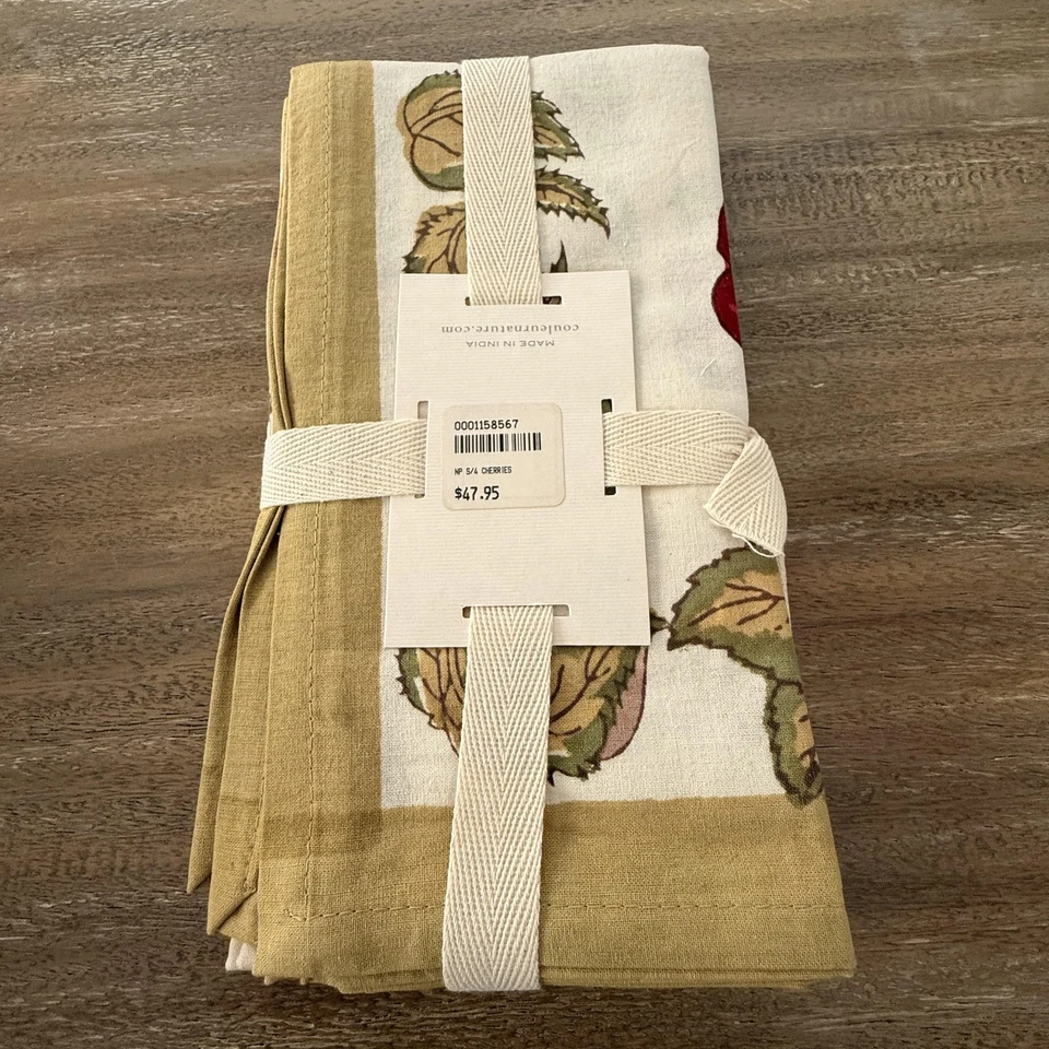 Couleur Nature Napkins Set of 4 19x19 Cotton Cerise Cherry Print by Bruno Lamy - Image 4 of 4