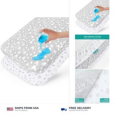 Waterproof Pack n Play Fitted Sheets 2 Pack,100 Cotton Mini Crib Mattress Co...