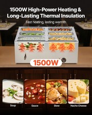 Commercial Food Warmer, 1500W Electric Stainless Steel Steam Food Warmer with Li