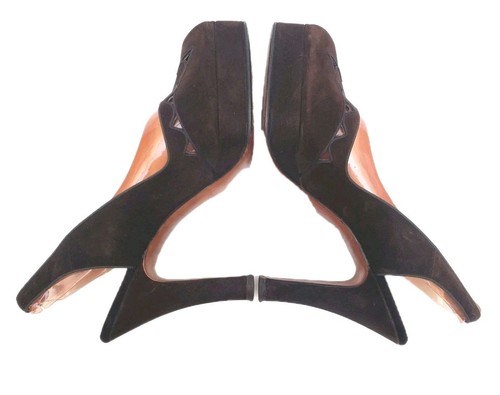 Vtg 40s Zephyr's Brown Suede Sz 9 Slingback Platform Heels Shoes Harzfelds KS - Picture 8 of 16