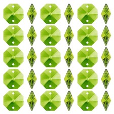 100Pcs K9 Crystal Octagon Beads 2 Holes 14mm Chandelier Prisms Olive Green