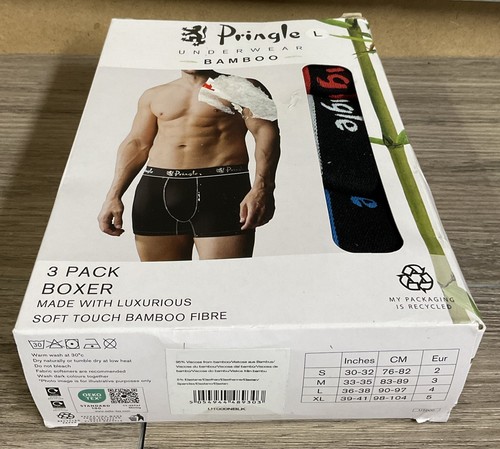 Pringle 3 Pk Men's Bamboo Boxers Black with Red/White/Blue Logo Size Large BNIB - Bild 6 von 6