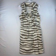 J.Crew Womens Brown Zebra Stripe Ruffle V-Neck Cotton Sheath Dress Size 8 24207