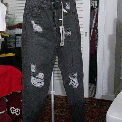Blue Savvy Women's Distressed Black Skinny Denim Jeans Button 5-Pocket Design