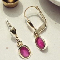 Boutons Oval 585 Gold Gelbgold 2 Rubine Rot Ohrringe OhrhäNger Goldohrringe