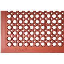 HUBERT® Anti-Fatigue Drainage Mat with Holes Red Rubber Grease-Resistant - 5'L x
