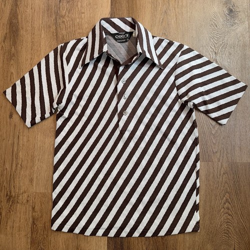 Vtg 60s 70s Disco Shirt Cellini Mod Nik Stretch Saturday Night Fever Mens Small - Picture 7 of 13