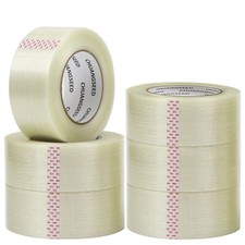 6-Pack Heavy Duty Mono Filament Strapping Tape 2" x 60yds, Reinforced Fiberglass