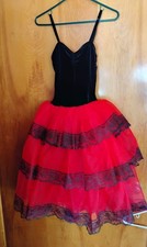 Curtain Call Girls Sleeveless Dance Dress Leotard w/ Red Tutu Skirt Size SA