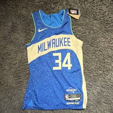 Nike Mil Bucks Giannis Antetokounmpo City Edition Blue Jersey Size 40 MSRP $200