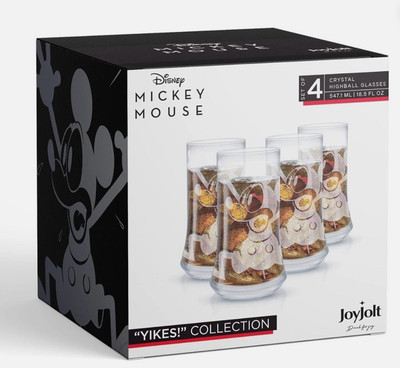 JoyJolt Disney Mickey Mouse Yikes 18.5 Oz Crystal Highball Glasses Disney Unique