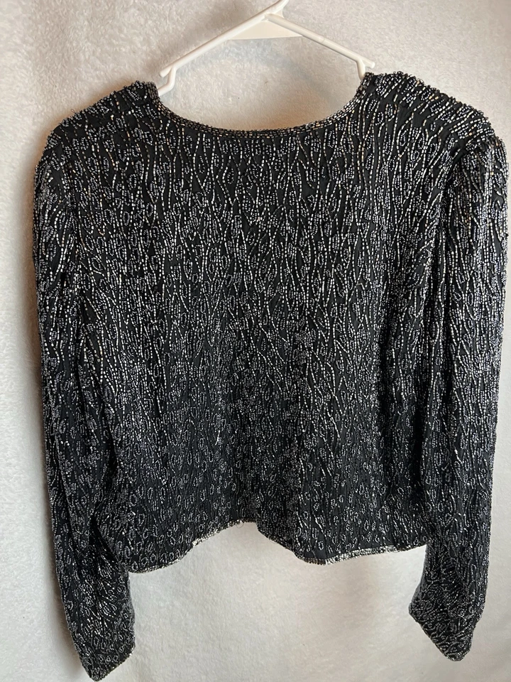 Blazer Chaqueta de Seda Formal Creative Creation De Colección Para Mujer S Negro Cuentas Recortadas Foto 3 de 3