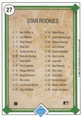 Checklist 1-26 #27 1989 Upper Deck card