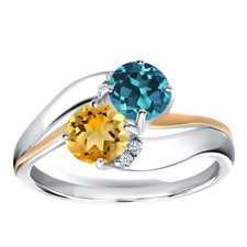 925 Sterling Silver 1.40 Ct Natural London Blue Topaz and Citrine Women's Ring