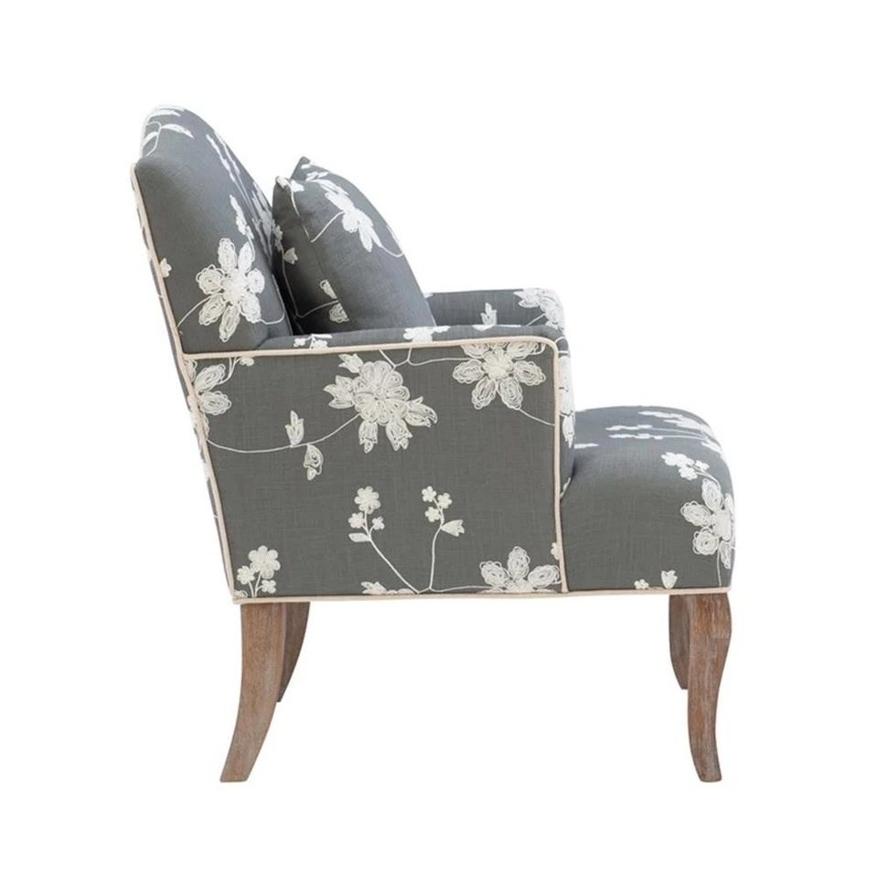 Sillón Linon Lauretta tapizado floral bordado con almohada en gris Foto 4 de 4
