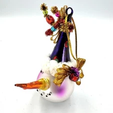 Blown Glass Happy Party Snowman Christmas Ornament Head Long Glass Nose Bright